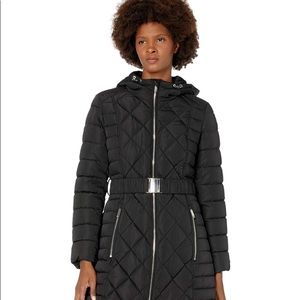 Belted Diamond Quilted Hooded Puffer Jacket